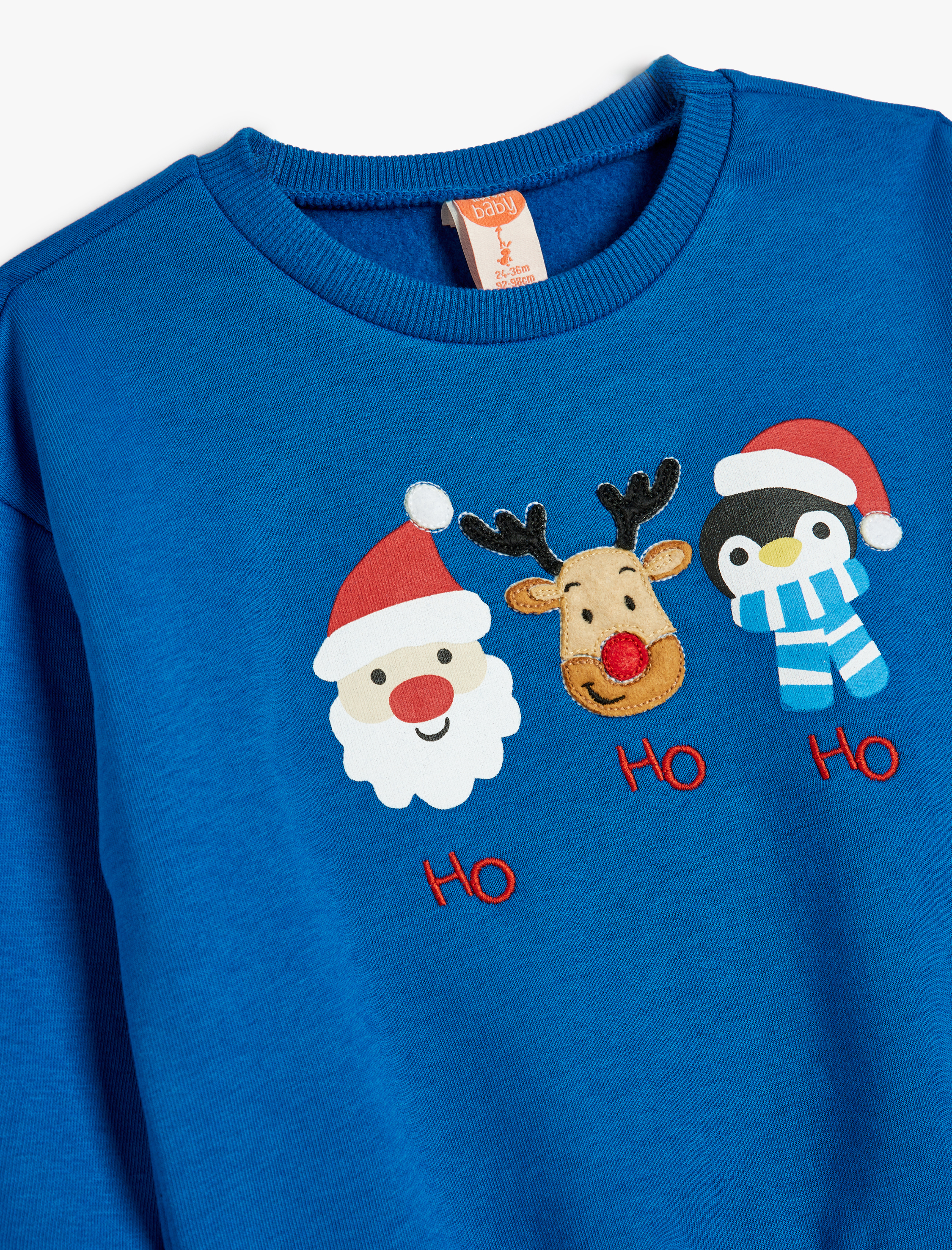 Erkek Bebek Bisiklet Yaka Uzun Kollu Şardonlu Pamuklu Yılbaşı Baskılı Şardonlu Sweatshirt