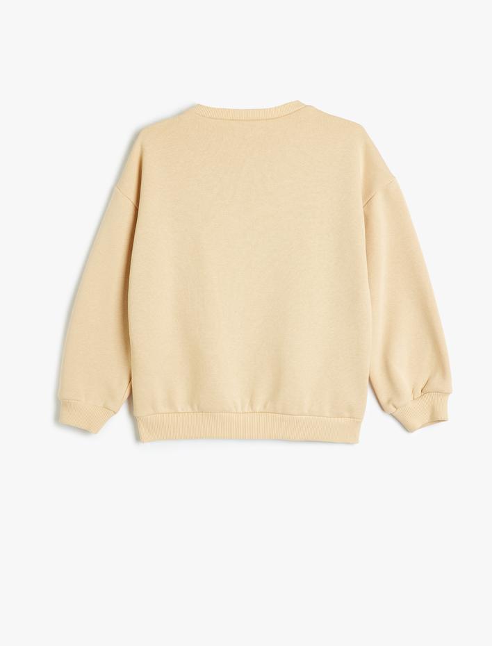 Kız Çocuk Sweatshirt Uzun Kollu Bisiklet Yaka Aplike Detaylı Şardonlu