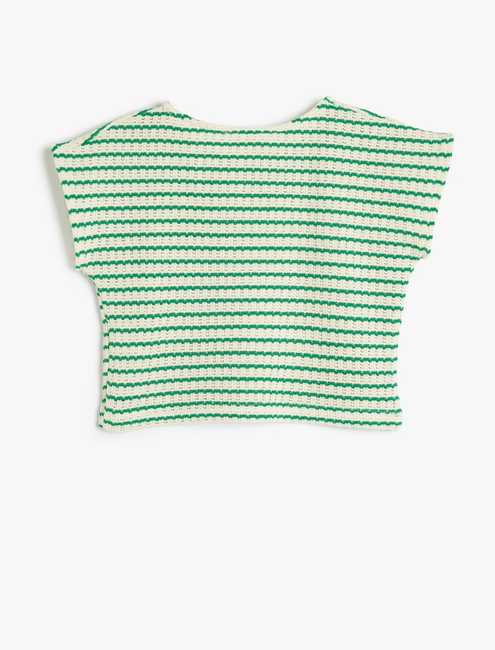 Kız Çocuk Crop Triko Bluz Kısa Kollu Bisiklet Yaka