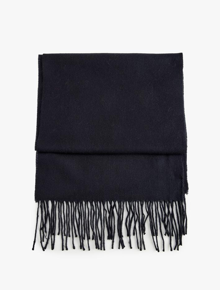 Erkek Basic Atkı Uzun Püskül Detaylı