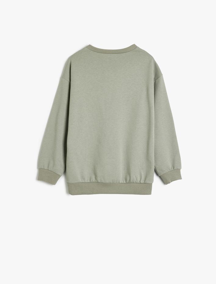 Erkek Çocuk Oversize Sweatshirt Köpek Baskılı Bisiklet Yaka Uzun Kollu Pamuklu Şardonlu