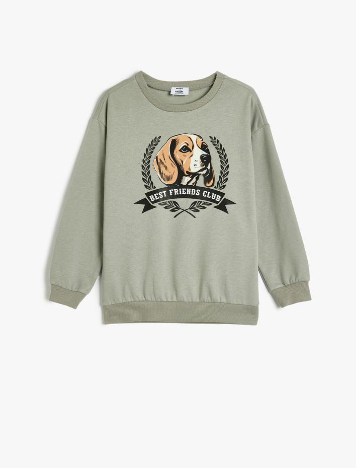 Erkek Çocuk Oversize Sweatshirt Köpek Baskılı Bisiklet Yaka Uzun Kollu Pamuklu