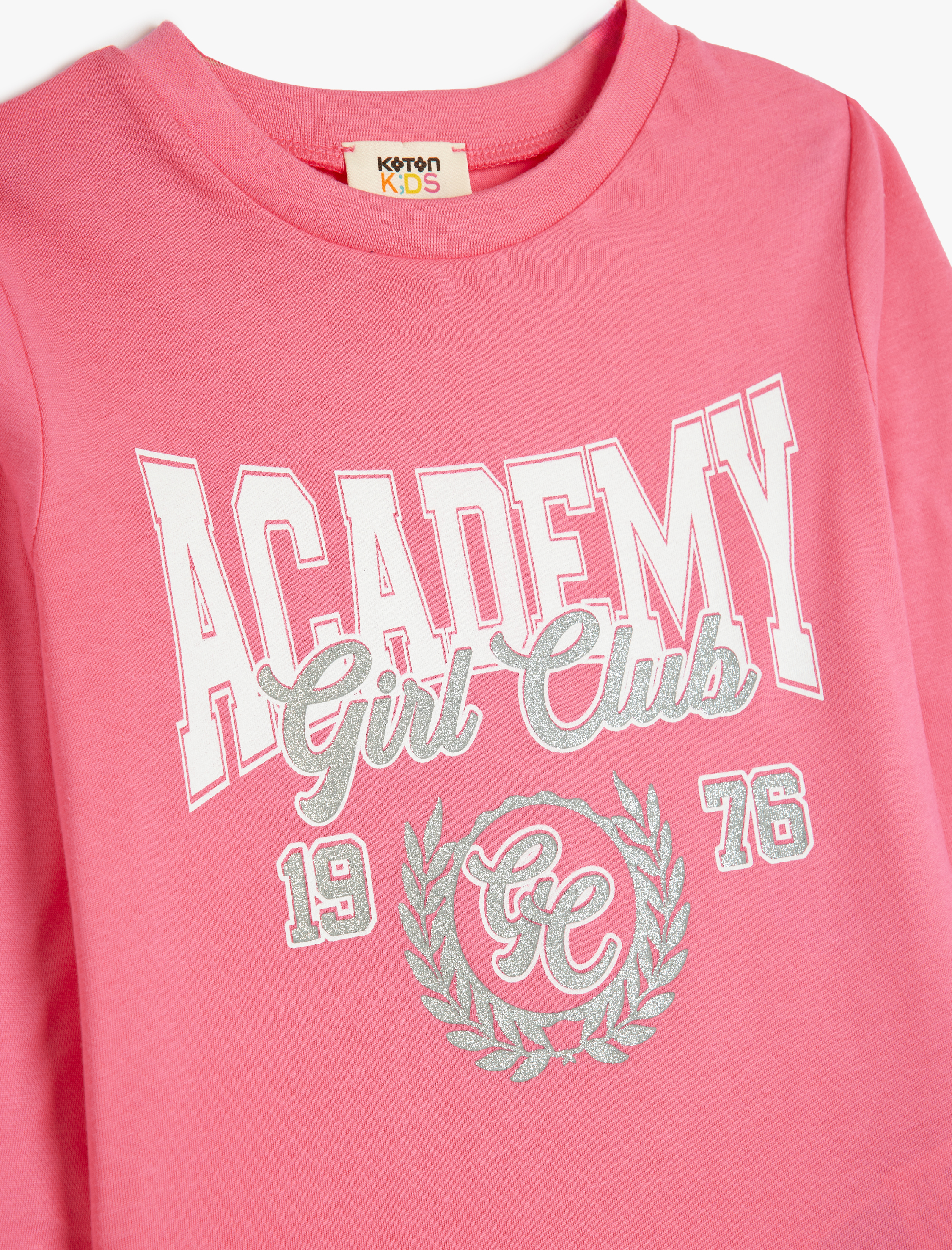  Kız Çocuk Slogan Baskılı Uzun Kollu Bisiklet Yaka Pamuklu Tişört