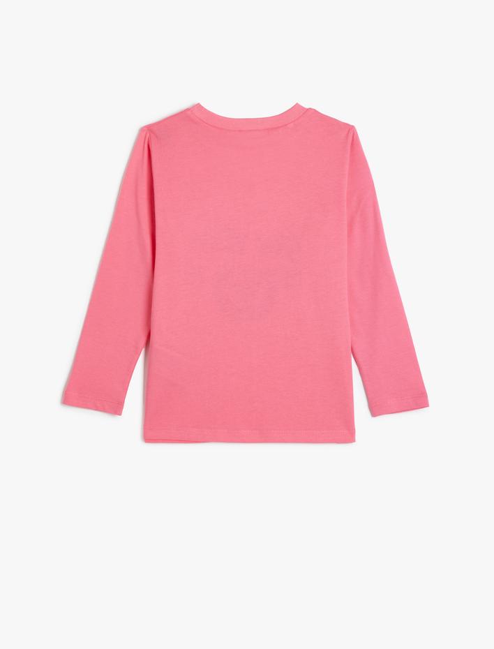 Kız Çocuk Slogan Baskılı Uzun Kollu Bisiklet Yaka Pamuklu Tişört