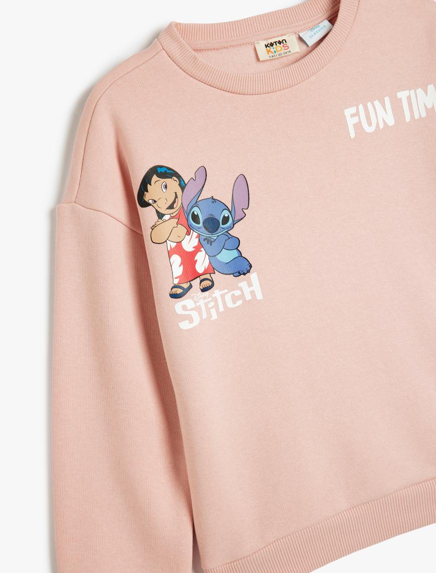  Kız Çocuk Stitch Sweatshirt Lisanslı Uzun Kollu Bisiklet Yaka