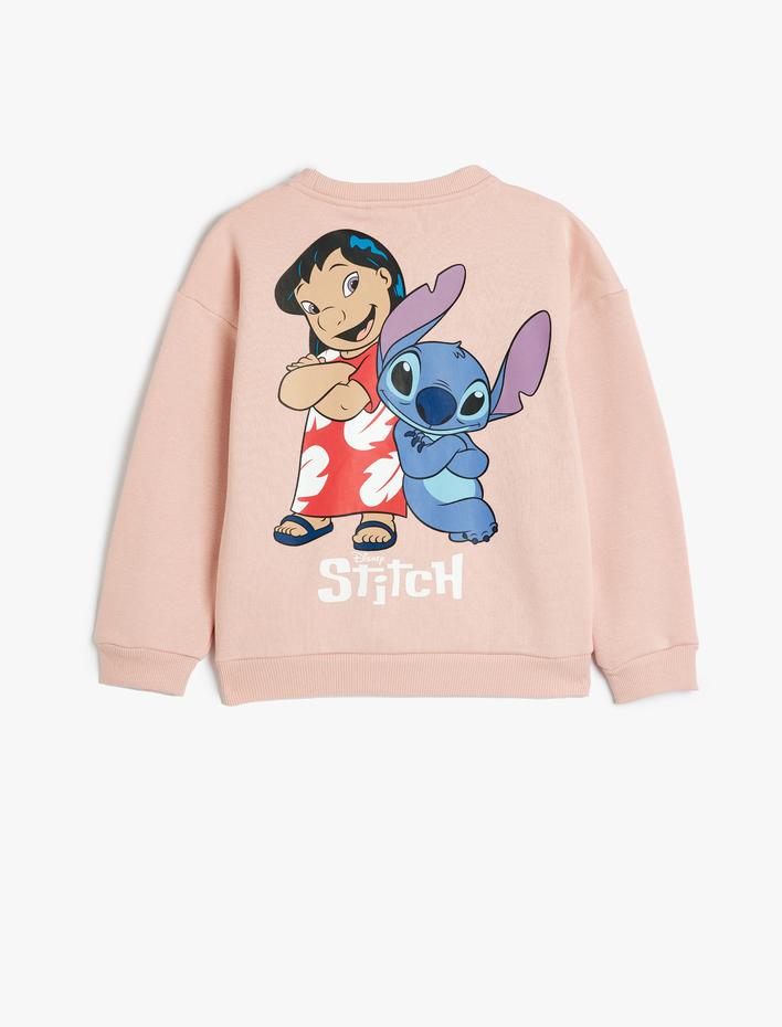Kız Çocuk Stitch Sweatshirt Lisanslı Uzun Kollu Bisiklet Yaka Şardonlu