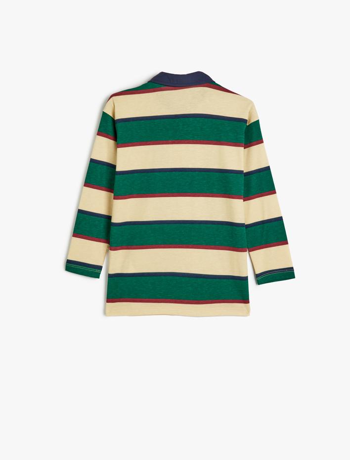 Erkek Çocuk Polo Yaka Uzun Kollu Pamuklu Çizgili Tişört