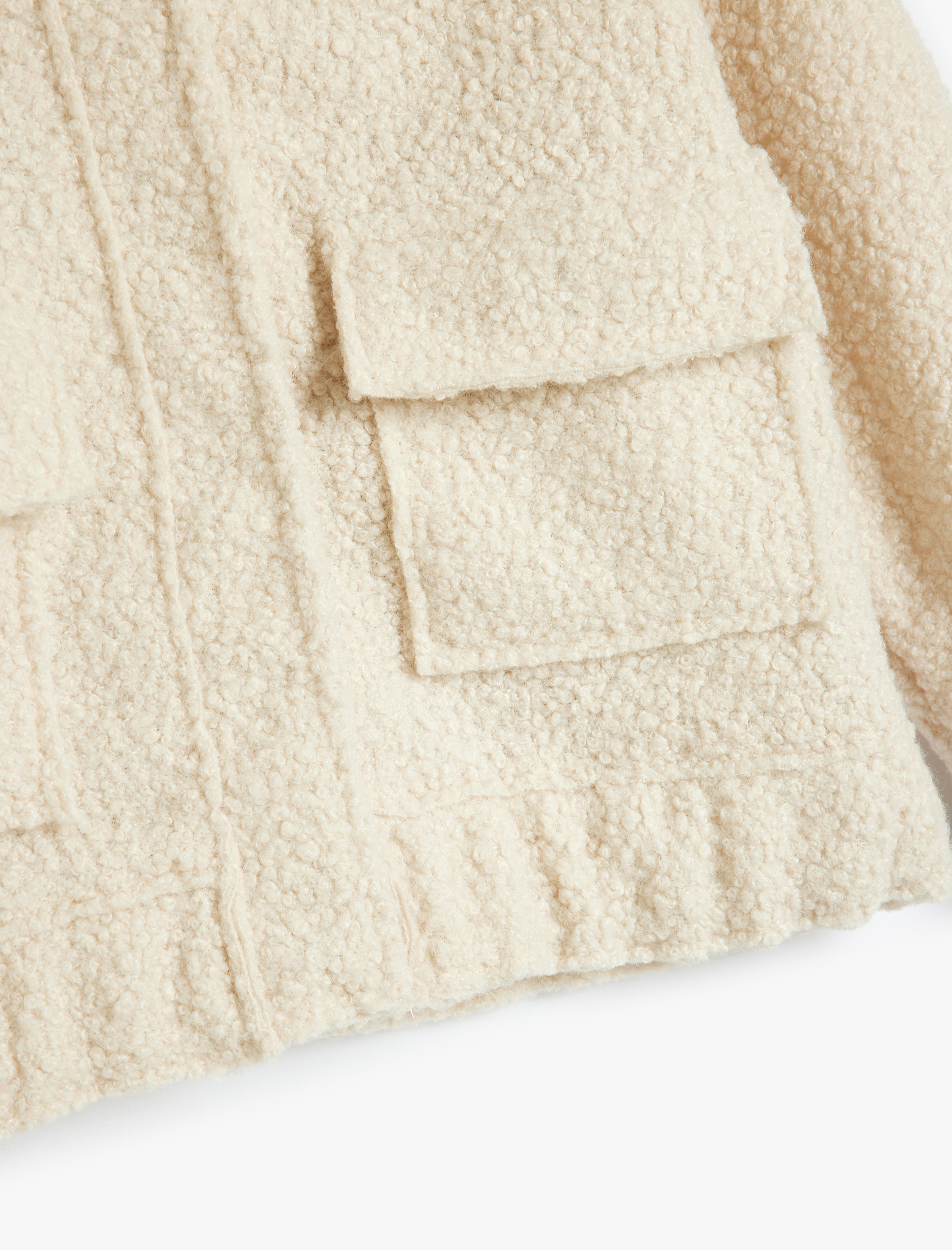  Kız Çocuk Peluş Ceket Dik Yaka Kapaklı Cep Detaylı Uzun Kollu