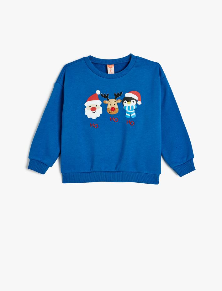 Erkek Bebek Yılbaşı Sweatshirt Temalı Uzun Kollu Bisiklet Yaka Baskı Detaylı Şardonlu