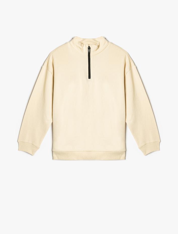 Erkek Çocuk Pamuklu Fermuarlı Şardonlu Dik Yaka Sweatshirt ve Şort Seti