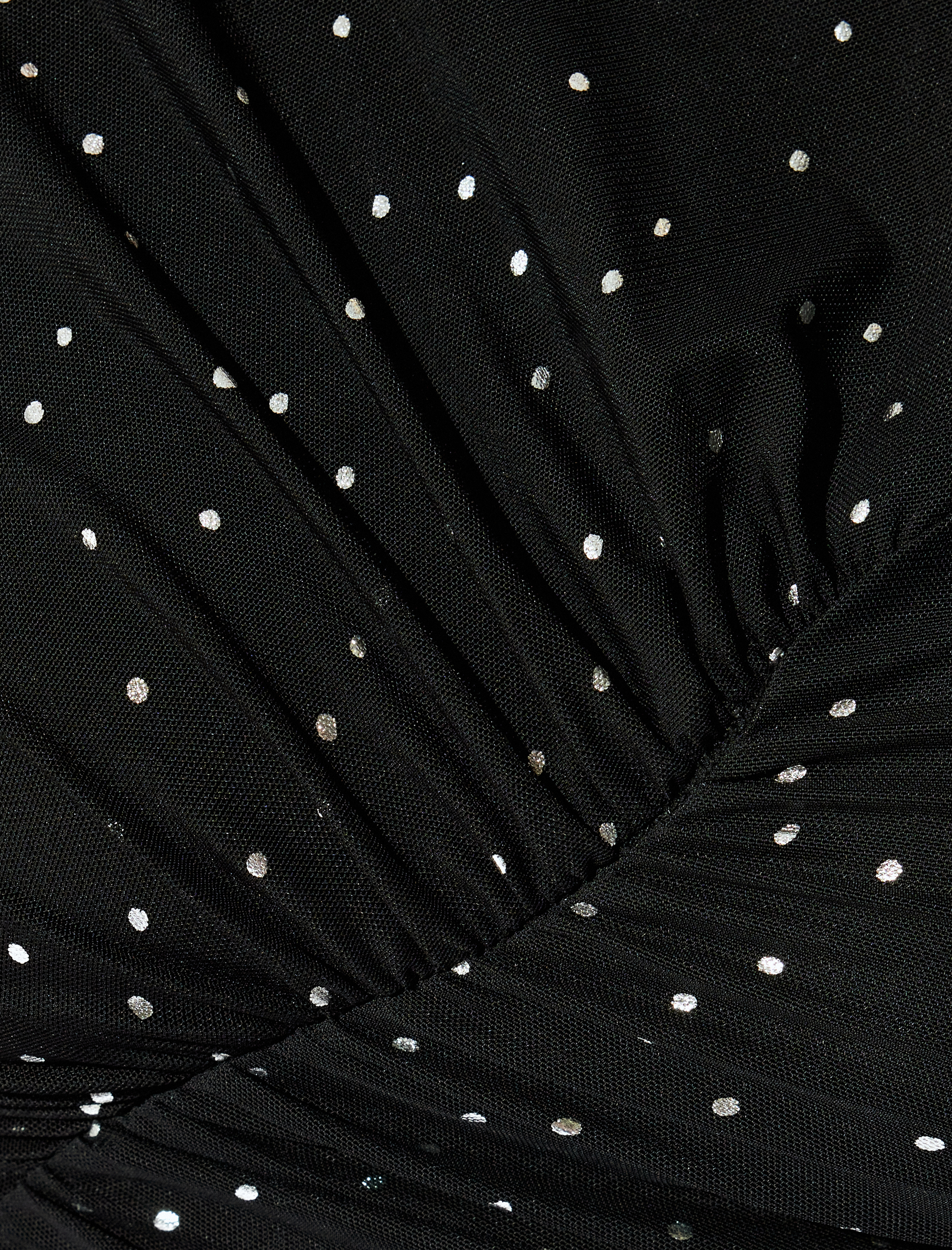   Mni Tül Elbise Puantiyeli Uzun Kollu Drapeli Bisiklet Yaka