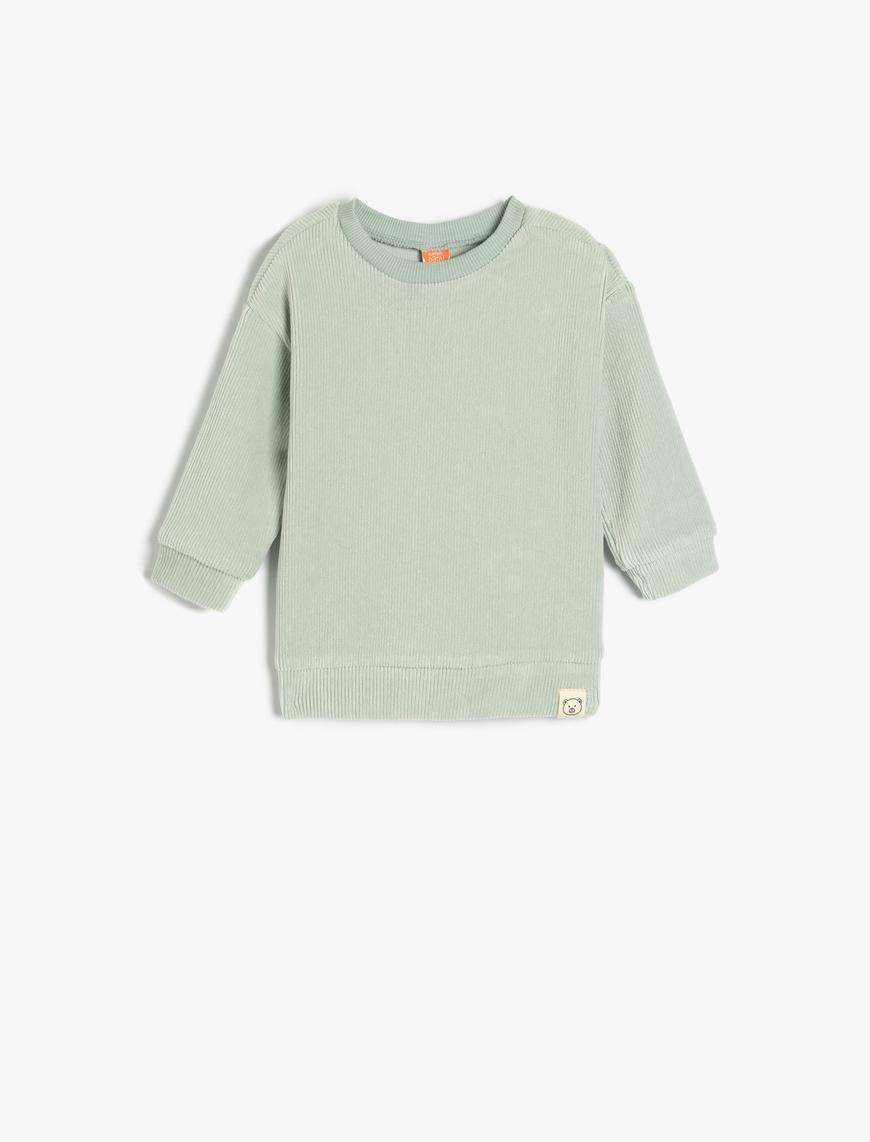  Erkek Bebek Basic Sweatshirt Bisiklet Yaka Ribanalı Uzun Kollu Bisiklet Yaka