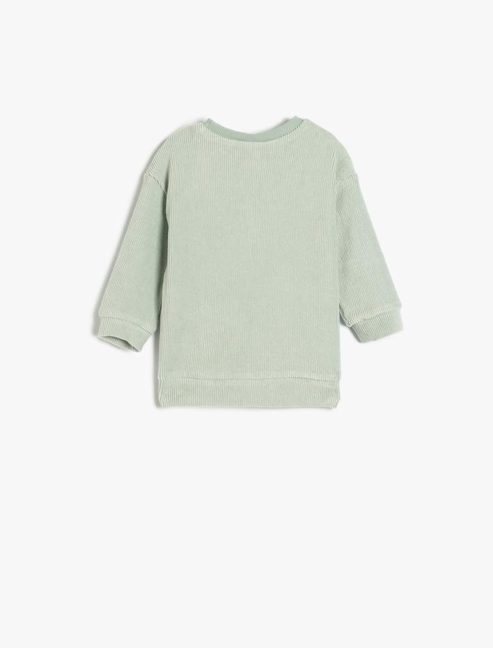 Erkek Bebek Basic Sweatshirt Bisiklet Yaka Ribanalı Uzun Kollu Bisiklet Yaka