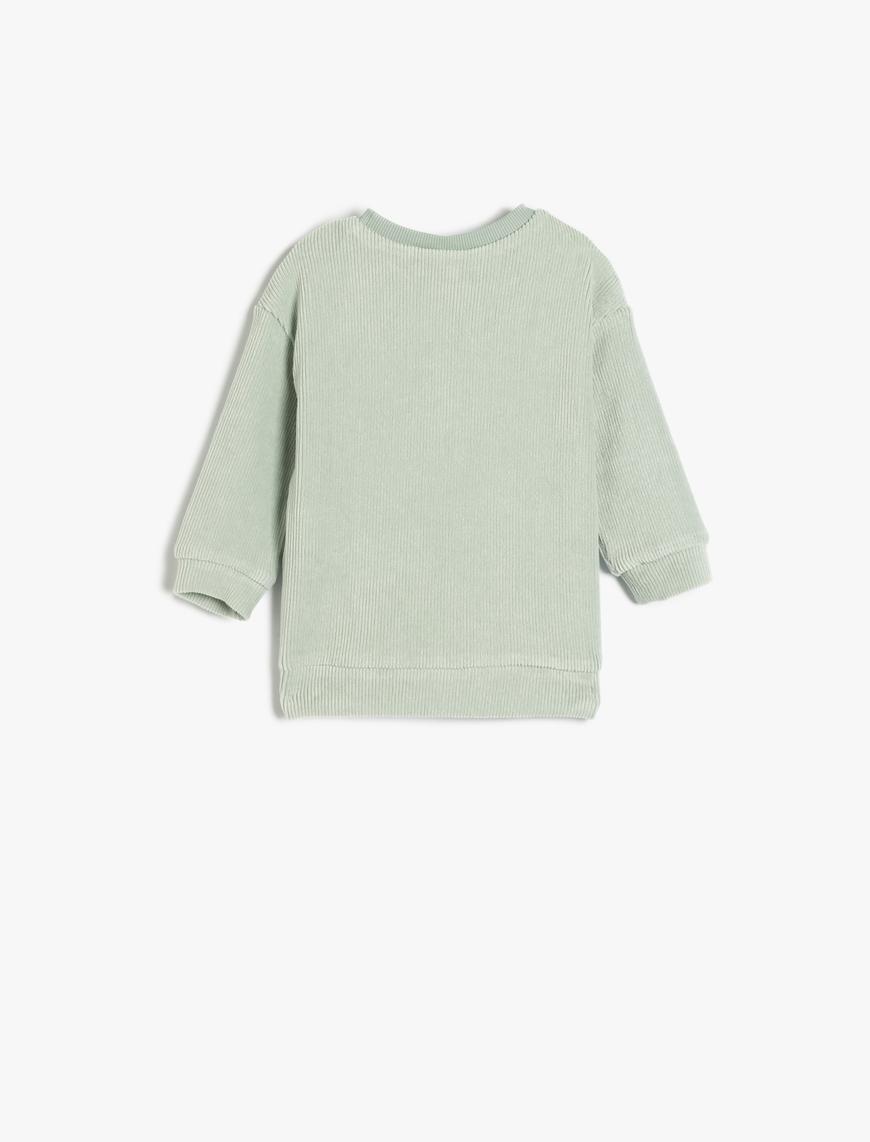  Erkek Bebek Basic Sweatshirt Bisiklet Yaka Ribanalı Uzun Kollu Bisiklet Yaka