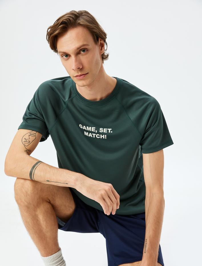  Slogan Baskılı Bisiklet Yaka Kısa Kollu Oversize Spor Tişört