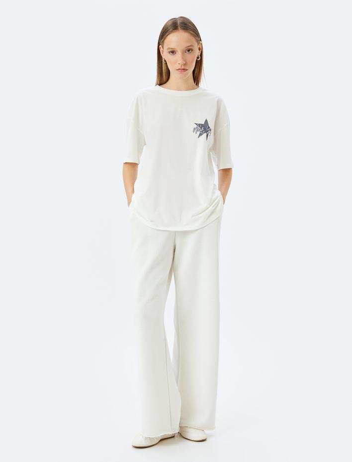  Oversize Arkası Baskılı Sloganlı Bisiklet Yaka Kısa Kollu Tişört