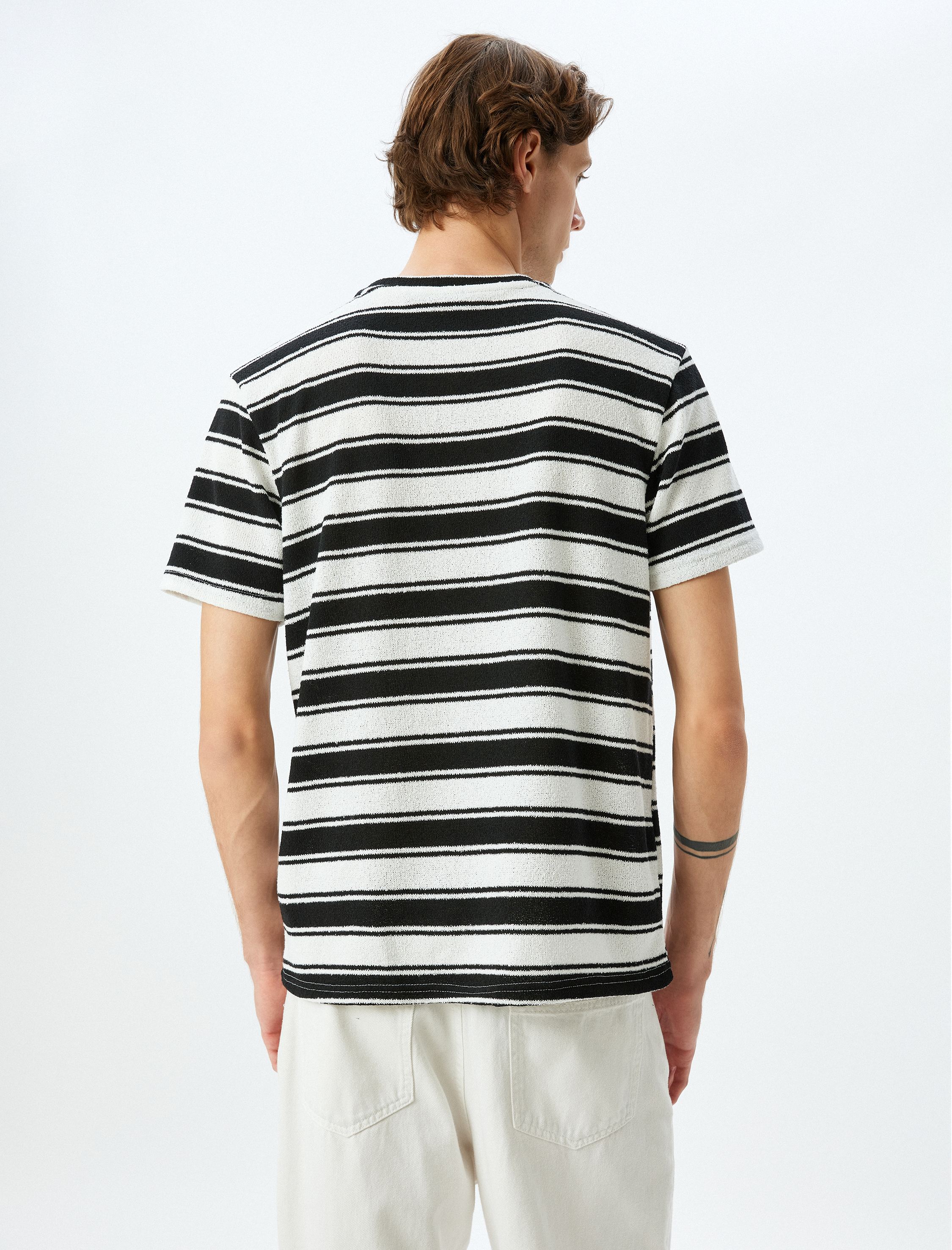   Kısa Kollu Bisiklet Yaka Regular Fit Pamuk Karışımlı Çizgili Tişört