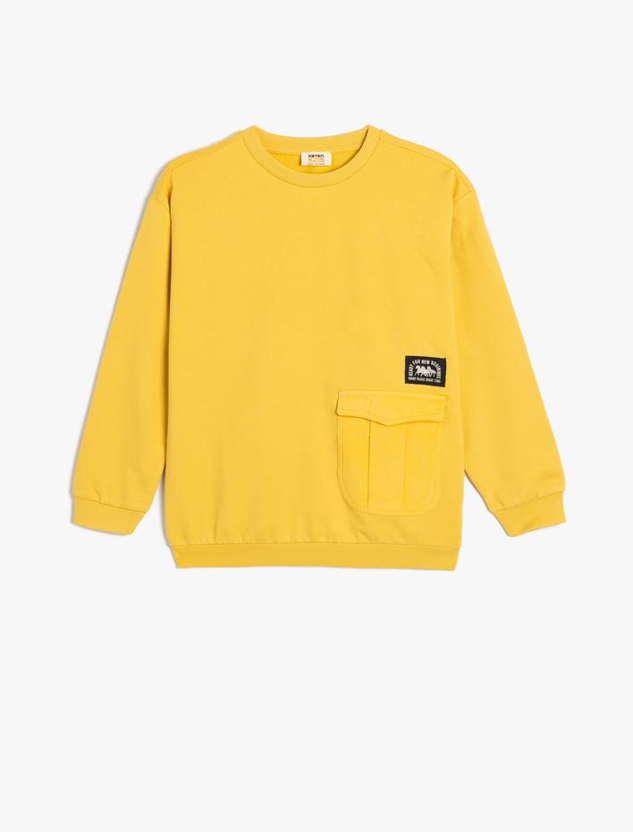Erkek Çocuk Oversize Sweatshirt Uzun Kollu Bisiklet Yaka Cep Detaylı Pamuklu Şardonlu