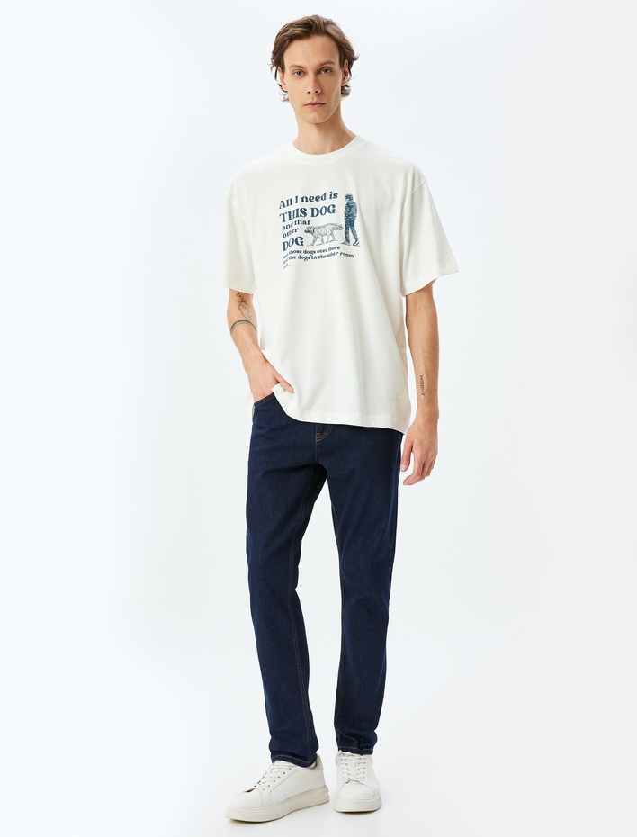  Bisiklet Yaka Kısa Kollu Pamuklu Tok Kumaş Oversize Baskılı Tişört