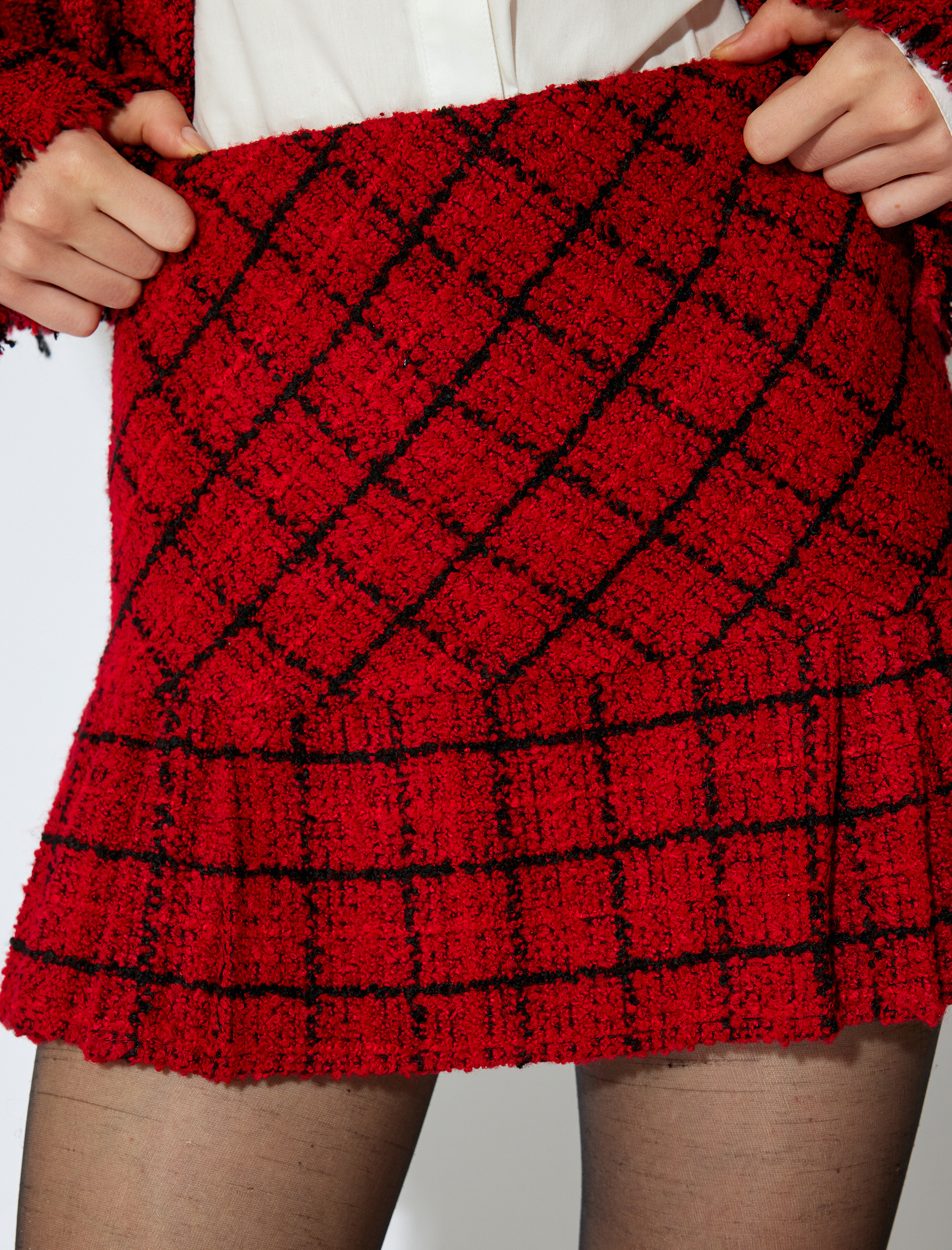   A Kesim Mini Pileli Tüvit Etek