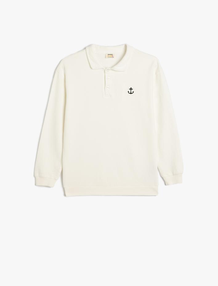 Erkek Çocuk Polo Yaka Sweatshirt Çapa İşlemeli Uzun Kollu Pamuklu