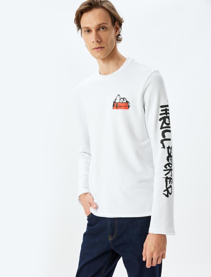  Bisiklet Yaka Uzun Kollu Pamuk Karışımlı Lisanslı Snoopy Sweatshirt