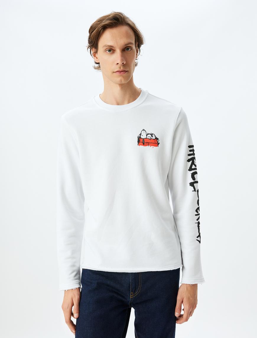   Bisiklet Yaka Uzun Kollu Pamuk Karışımlı Lisanslı Snoopy Sweatshirt