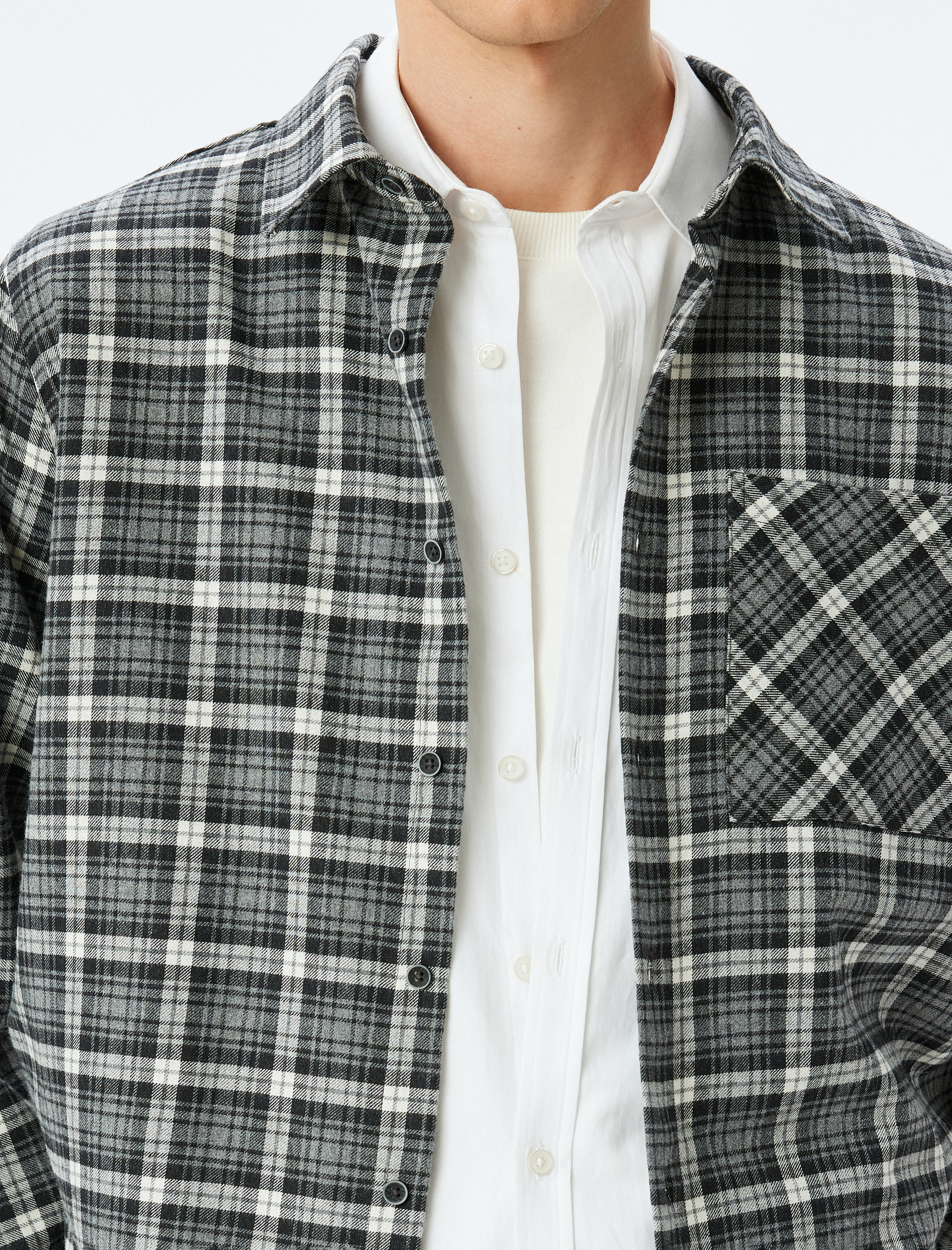   Uzun Kollu Regular Fit Cepli Pamuk Karışımlı Oduncu Gömleği