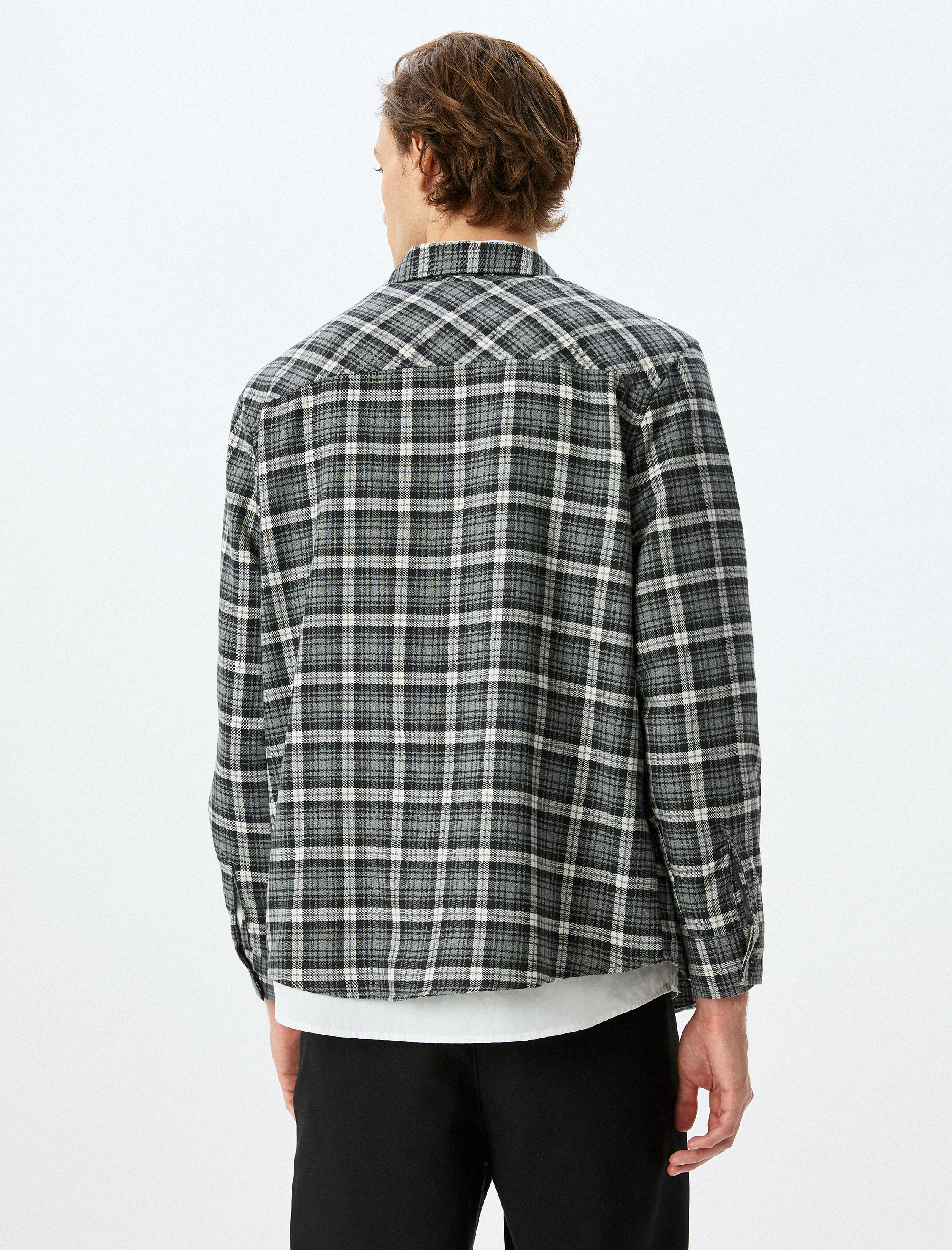   Uzun Kollu Regular Fit Cepli Pamuk Karışımlı Oduncu Gömleği