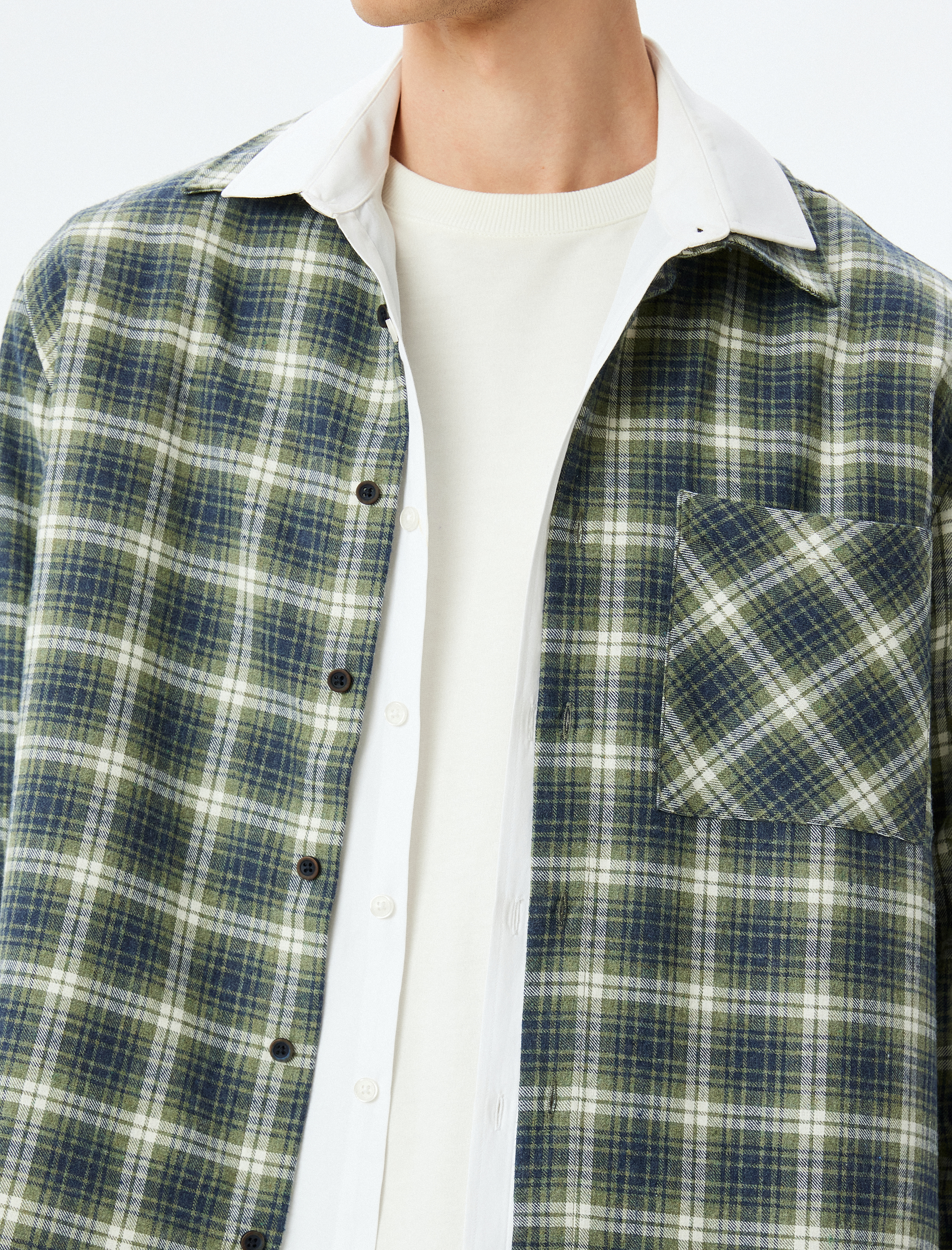   Uzun Kollu Regular Fit Cepli Pamuk Karışımlı Oduncu Gömleği