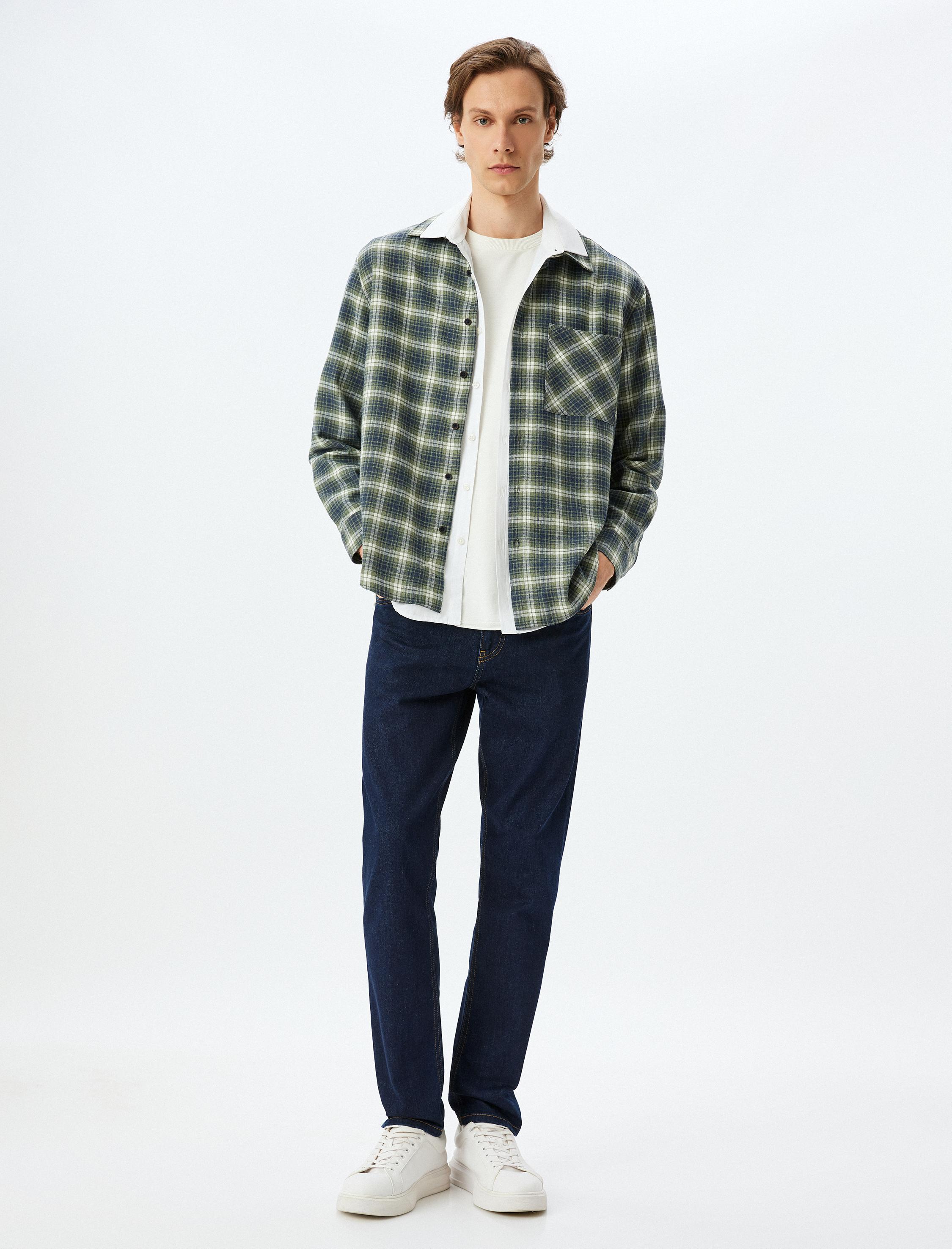   Uzun Kollu Regular Fit Cepli Pamuk Karışımlı Oduncu Gömleği