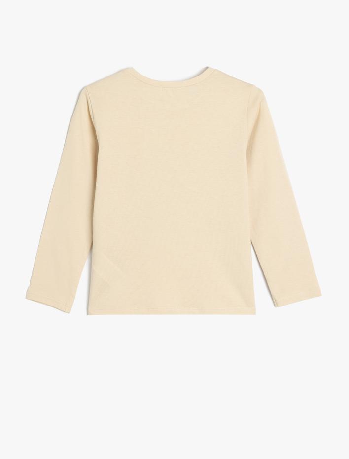 Kız Çocuk Uzun Kollu Tişört Baskı Detaylı Bisiklet Yaka Pamuklu