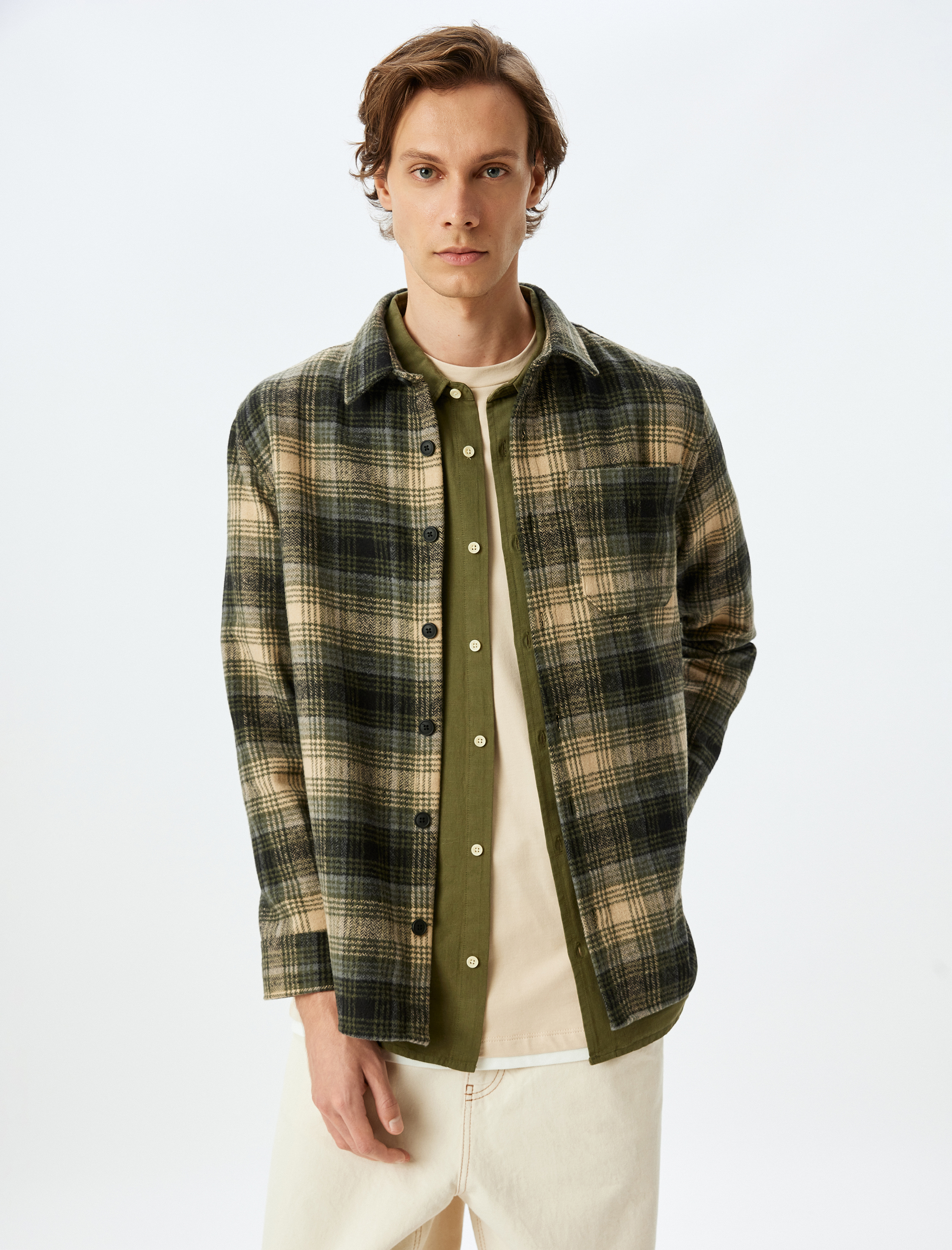   Pamuk Karışımlı Regular Fit Cep Detaylı Uzun Kollu Oduncu Gömleği