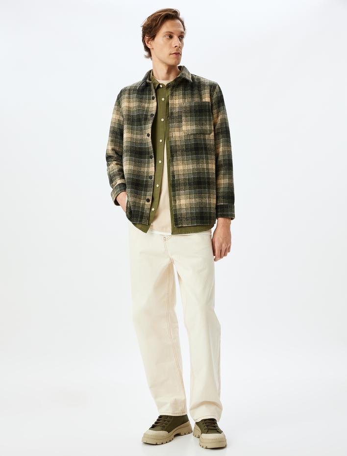  Pamuk Karışımlı Regular Fit Cep Detaylı Uzun Kollu Oduncu Gömleği