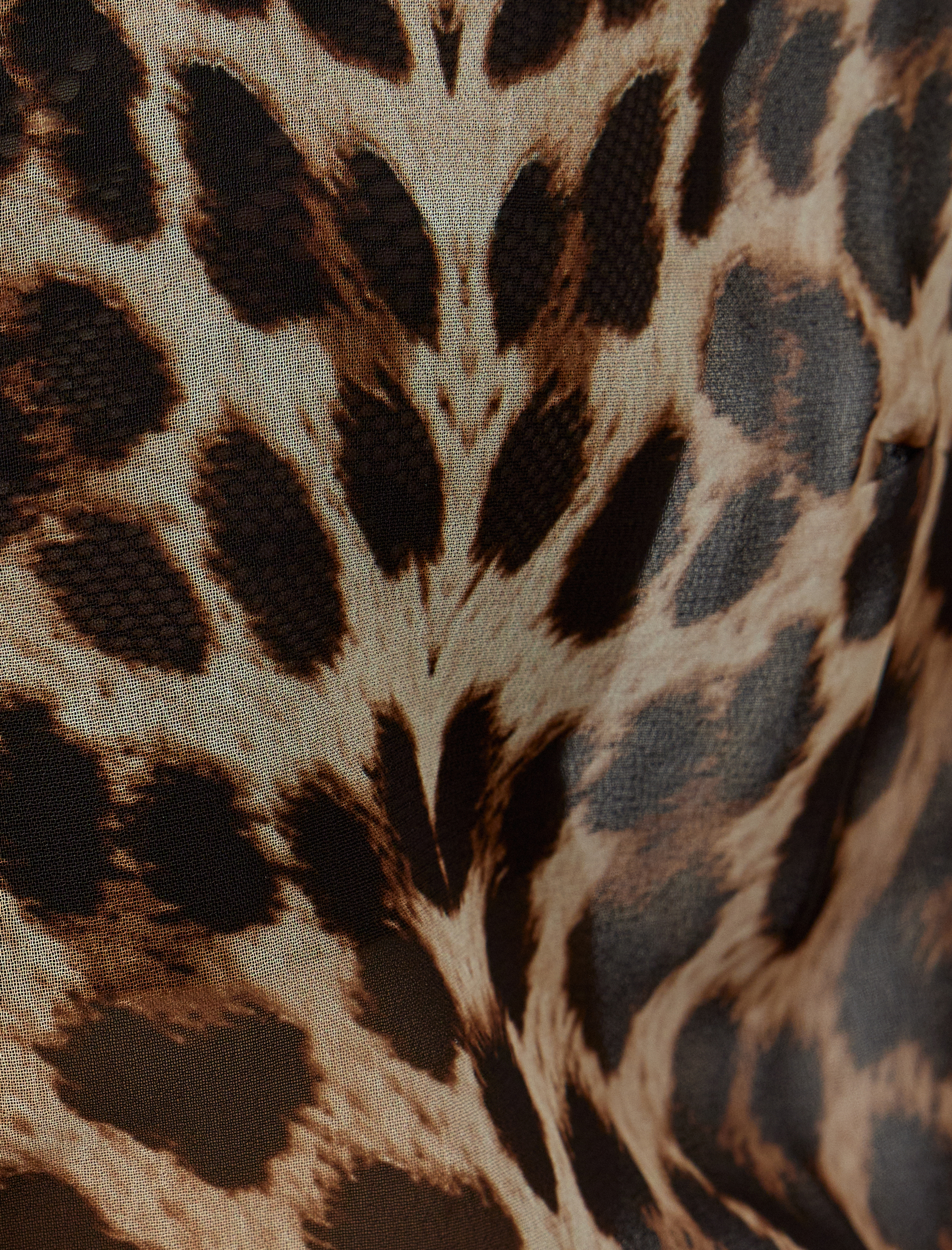   Önden Bağlamalı Fiyonk Detaylı Transparan Tül Leopar Desenli Bluz