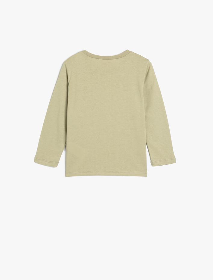 Erkek Bebek Tişört Uzun Kollu Bisiklet Yaka Dinozor Baskılı Pamuklu