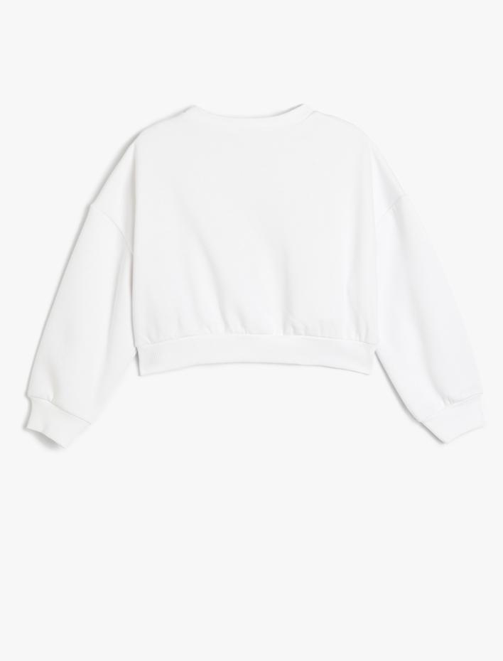 Kız Çocuk Kedi Baskılı Bisiklet Yaka Uzun Kollu Şardonlu Sweatshirt