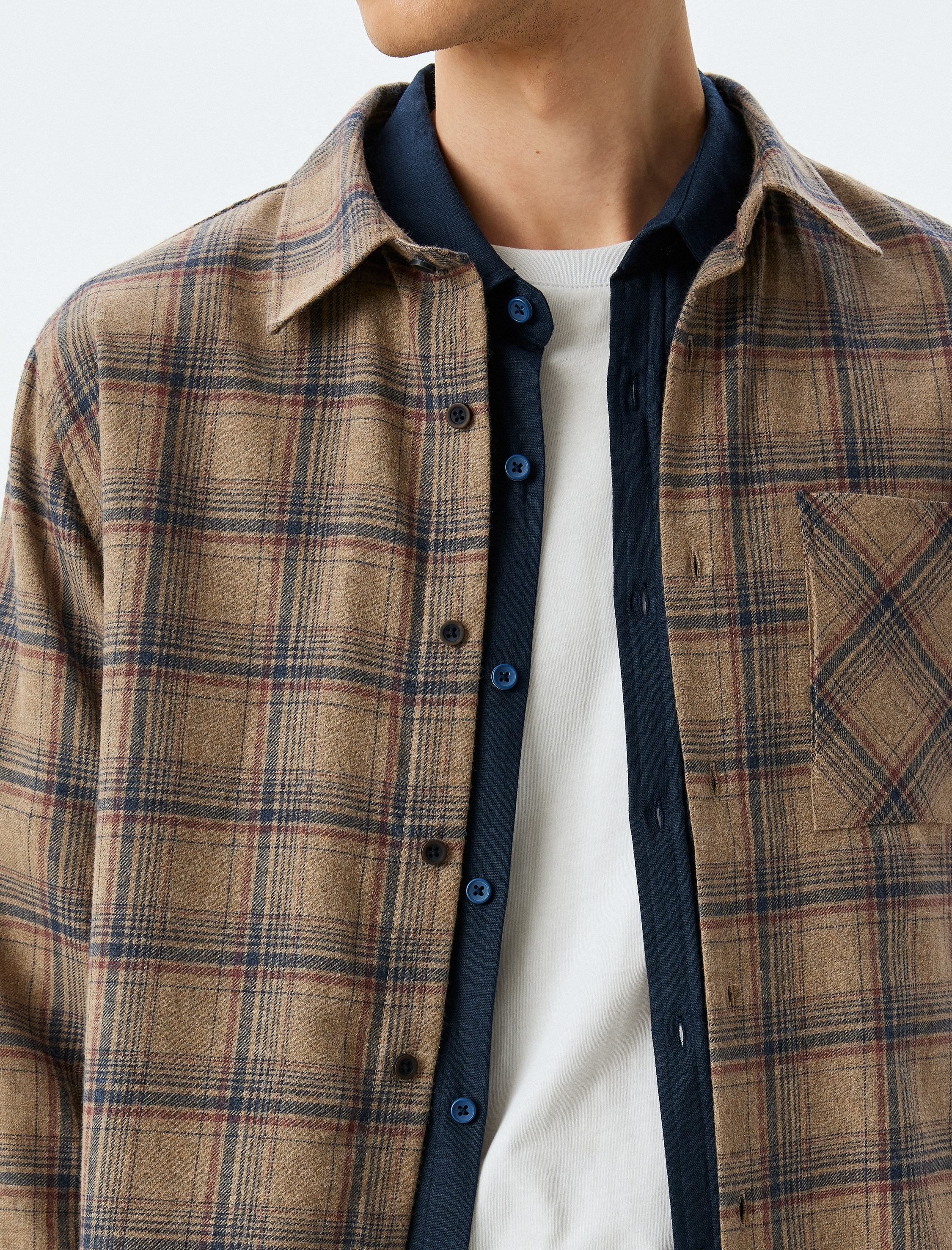   Uzun Kollu Cepli Regular Fit Pamuk Karışımlı Oduncu Gömleği