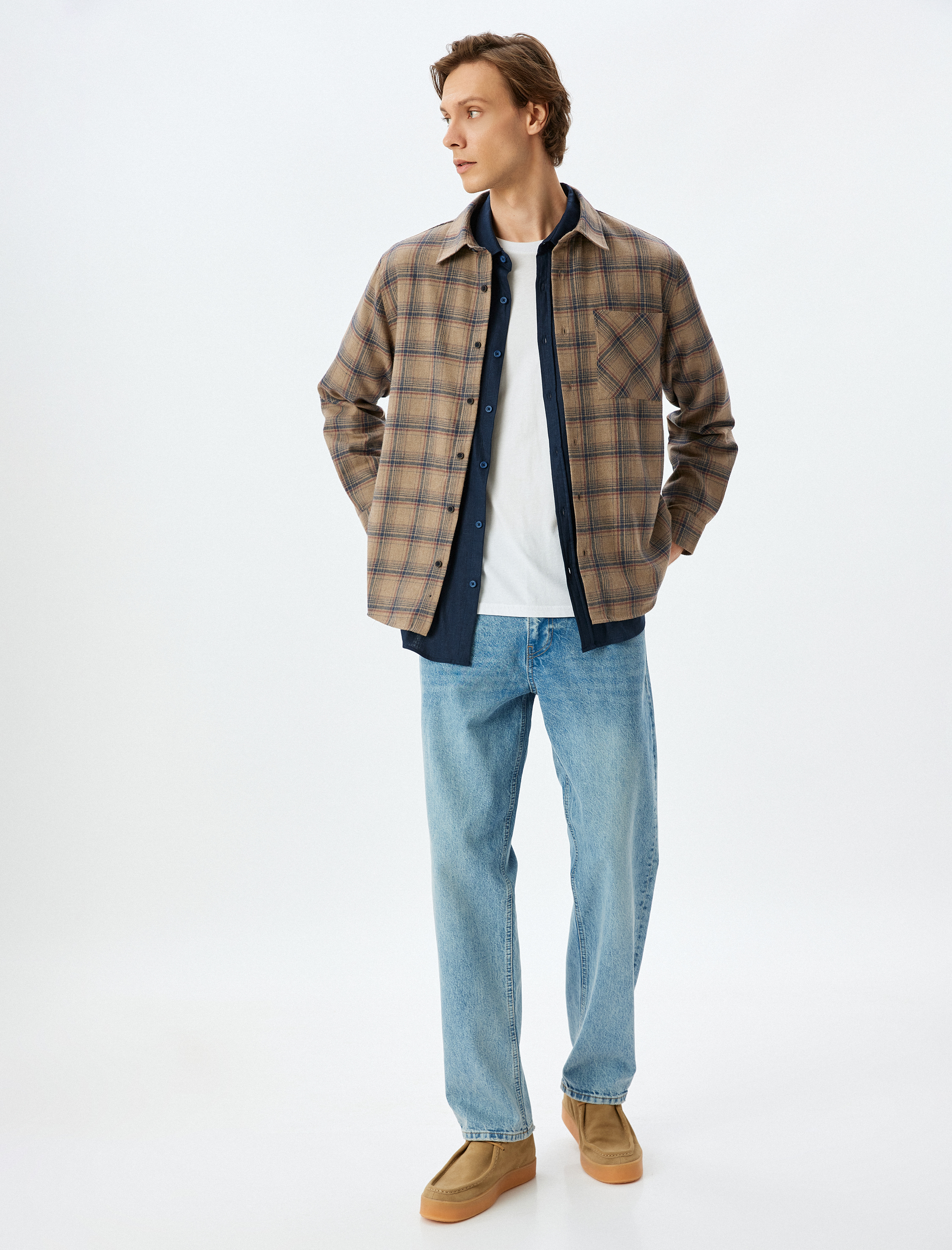   Uzun Kollu Cepli Regular Fit Pamuk Karışımlı Oduncu Gömleği