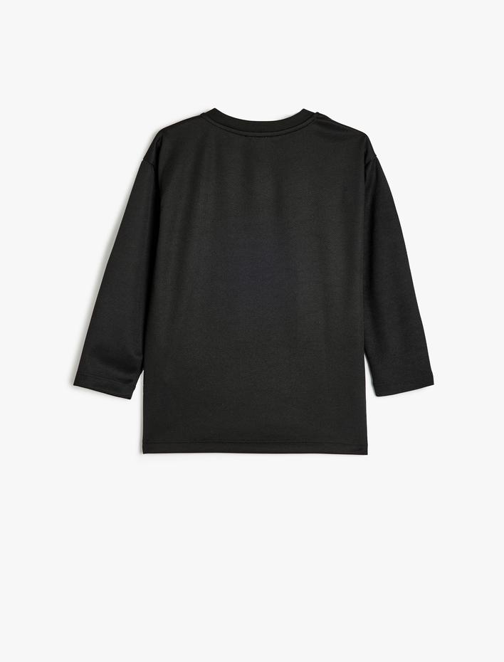 Erkek Çocuk Oversize Tişört Slogan Baskı Detaylı Uzun Kollu Bisiklet Yaka