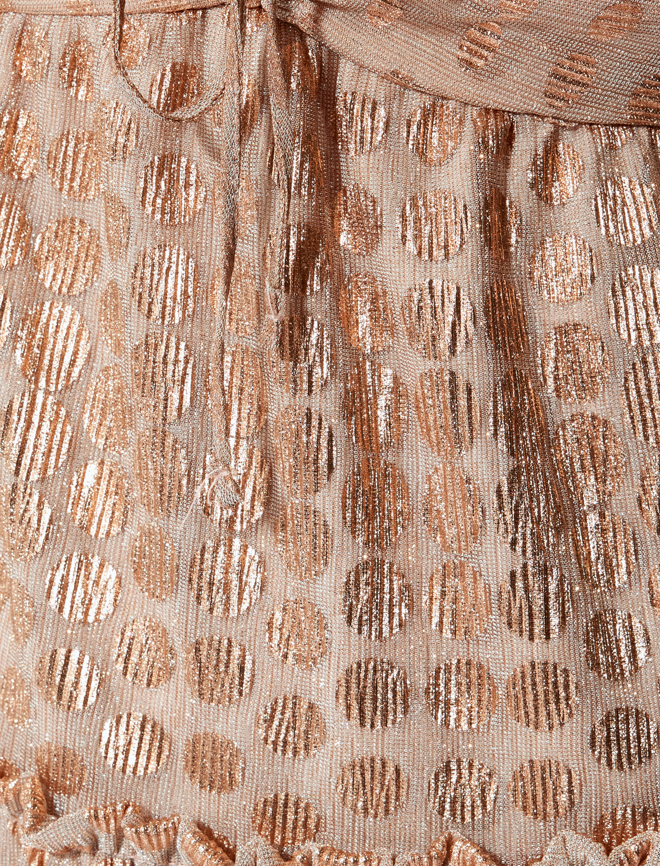   Mini Elbise Puantiyeli İp Askılı Büzgülü Metalik Görünümlü Katlı Volanlı