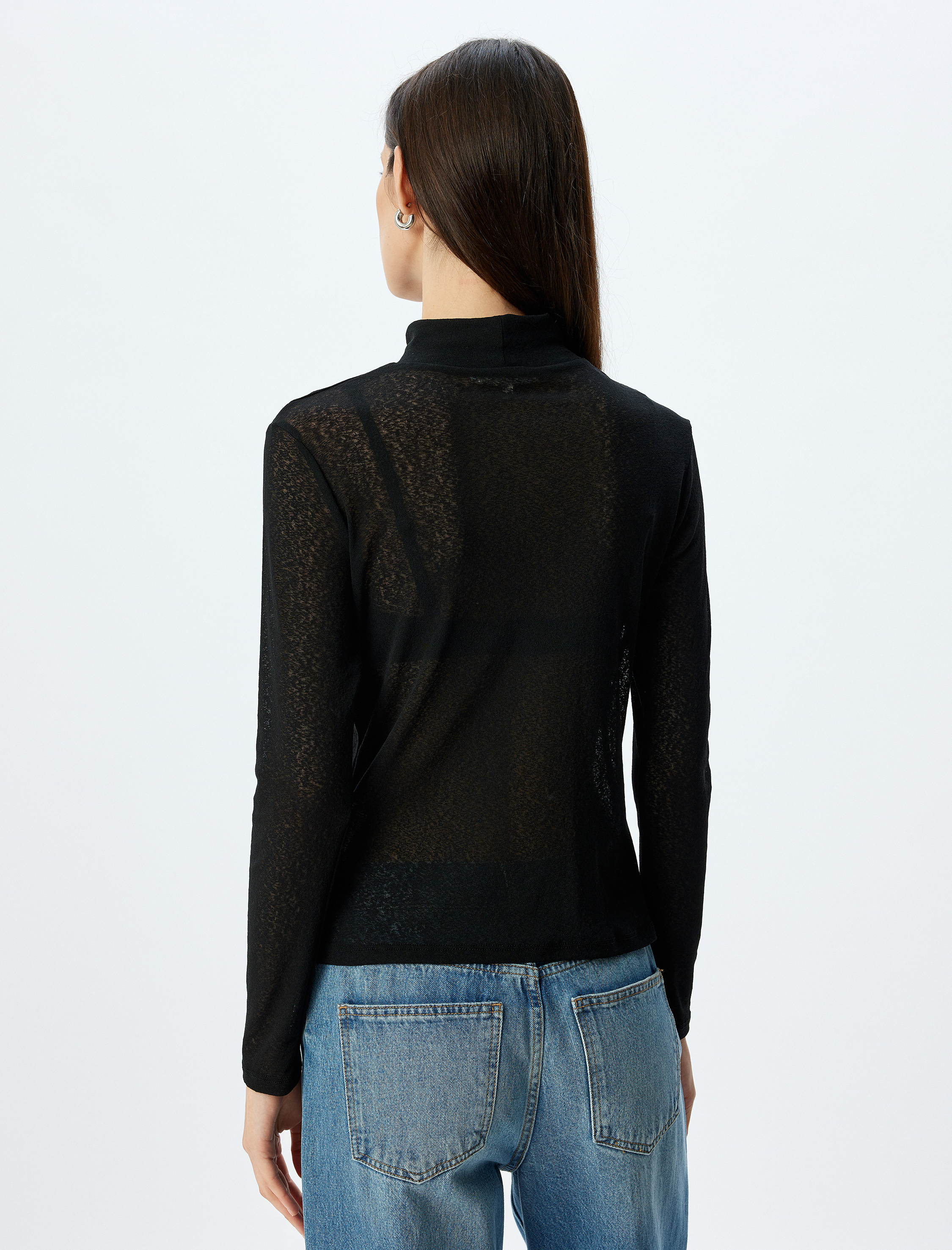   Balıkçı Yaka Yarı Transparan Uzun Kollu Body