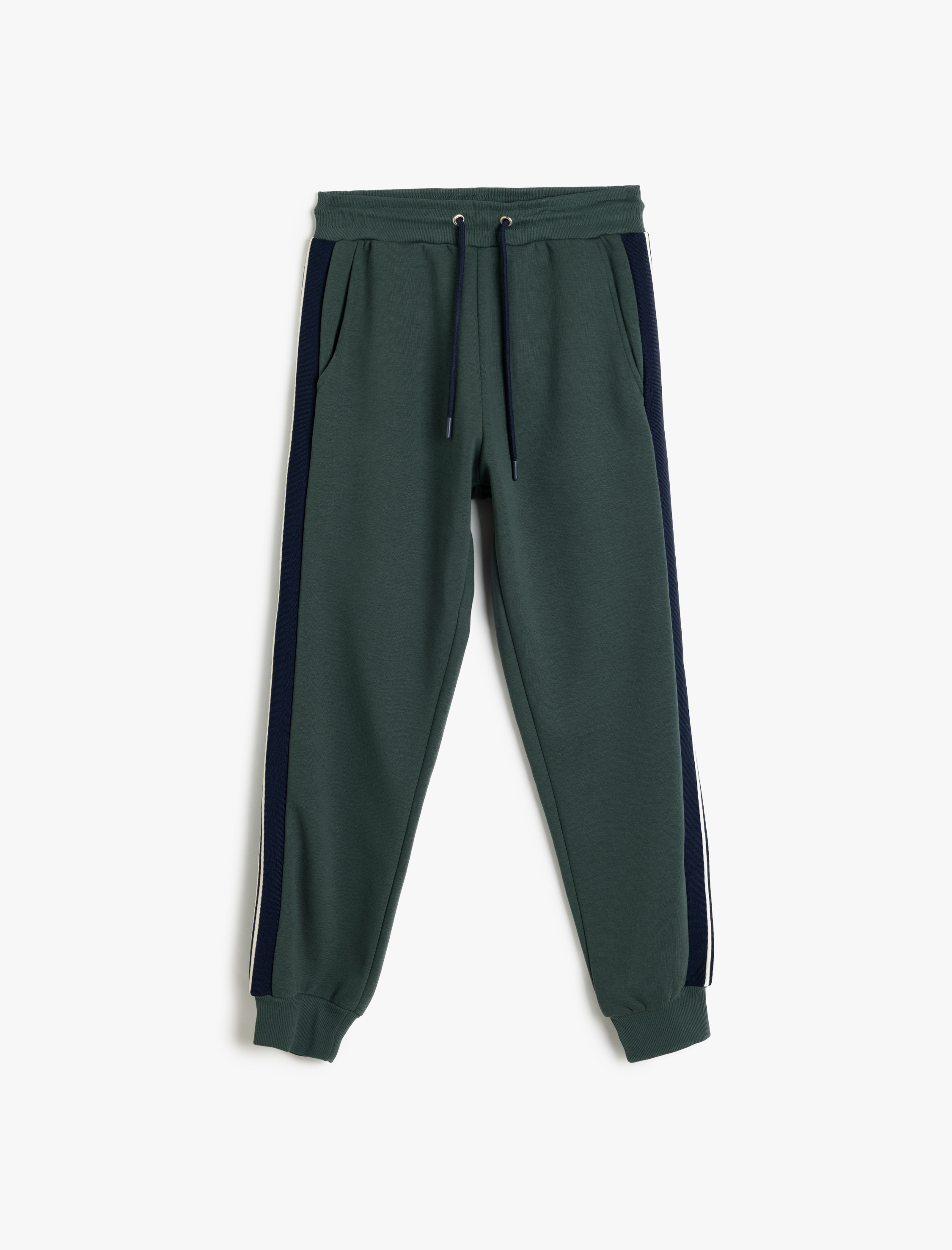   Jogger Cepli Beli Bağcıklı Pamuk Karışımlı Şardonlu Renk Bloklu Spor Eşofman Altı