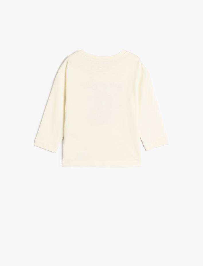 Kız Bebek Tişört Uzun Kollu Baskı Detaylı Bisiklet Yaka Pamuklu