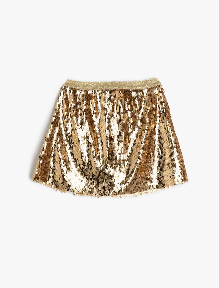 Kız Çocuk Pullu Payetli Beli Simli Lastikli Etek