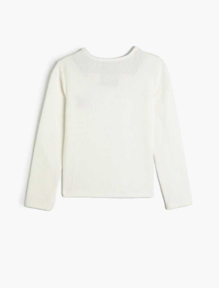 Kız Çocuk Pijama Üstü İşleme Detaylı Düğmeli Yuvarlak Yaka Uzun Kollu