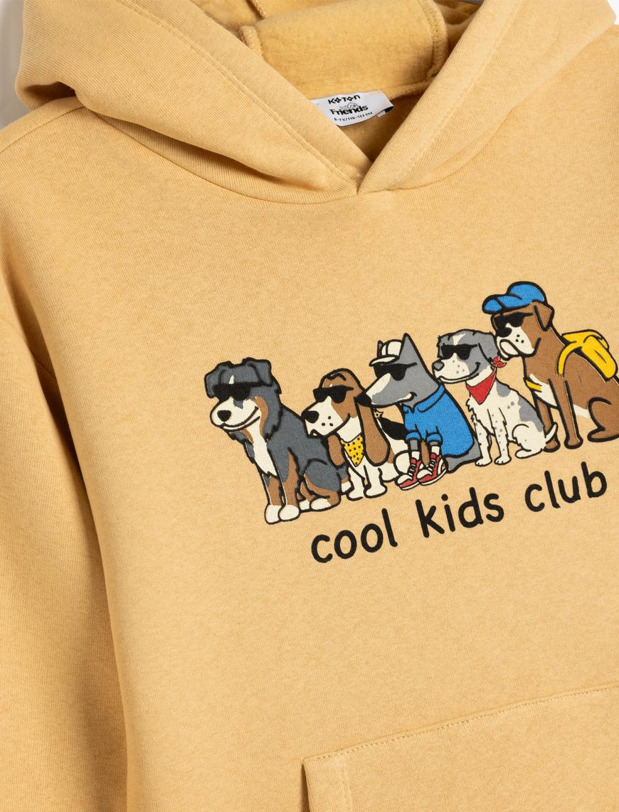  Erkek Çocuk Oversize Kapşonlu Sweatshirt Köpek Baskılı Bisiklet Yaka Uzun Kollu Kanguru Cepli