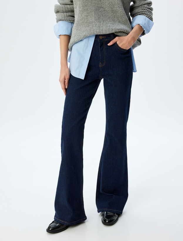 İspanyol Paça Normal Bel Skinny Fit Düğmeli Kot Pantolon - Flare Jean_2