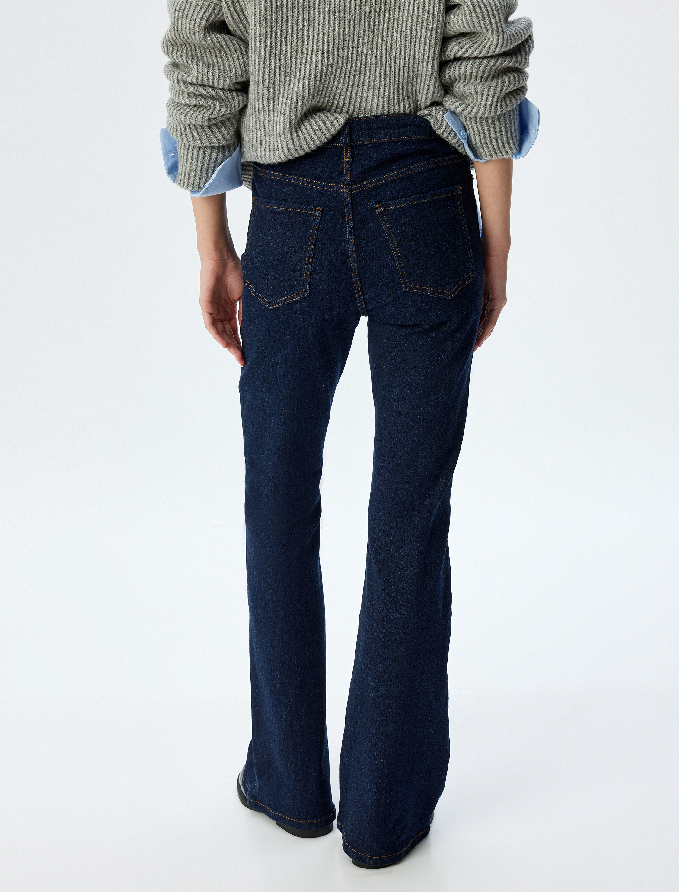   İspanyol Paça Normal Bel Skinny Fit Düğmeli Kot Pantolon - Flare Jean