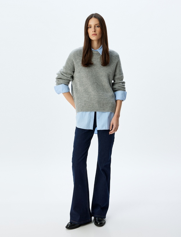 İspanyol Paça Normal Bel Skinny Fit Düğmeli Kot Pantolon - Flare Jean_1